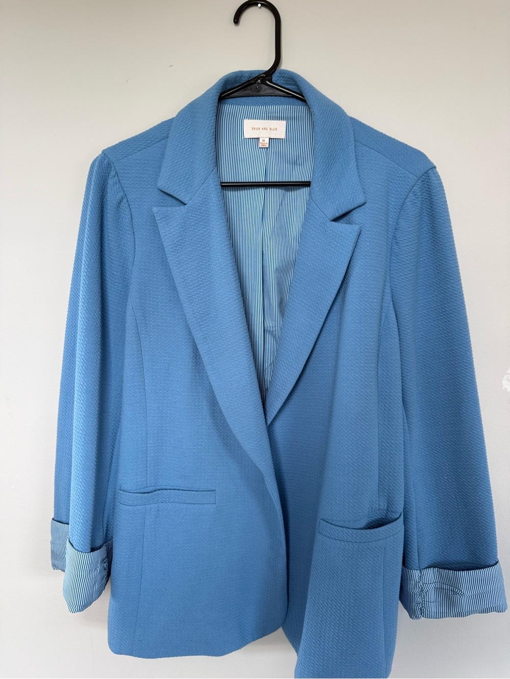 Skies Are Blue Periwinkle Blue Textured Knit Open Front Blazer Size XL